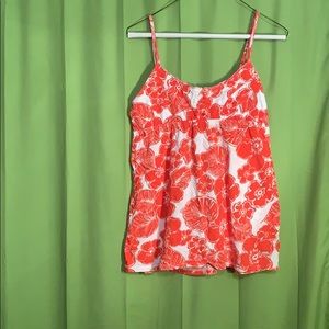 Orange and White Floral Tank Top